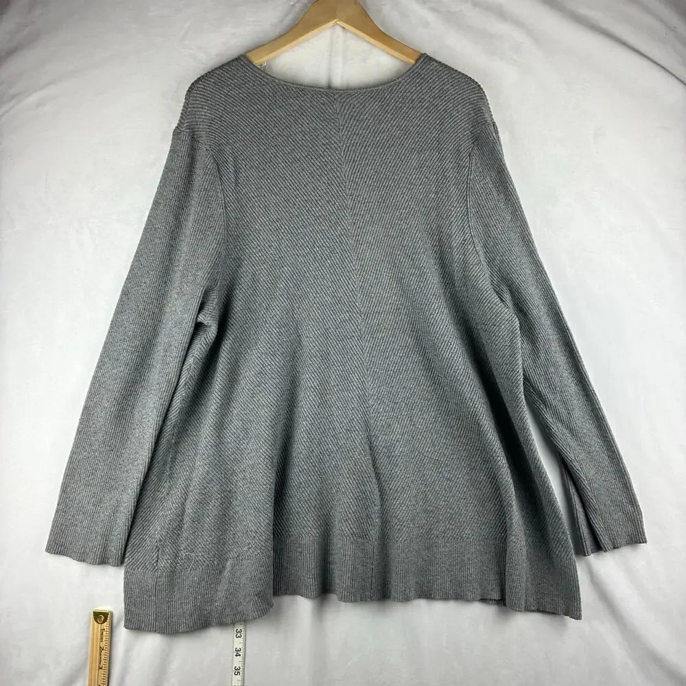 Croft & Barrow V-Neck Sweater Women's 3X Grey Long Sleeve Lagenlook Ribbed Knit